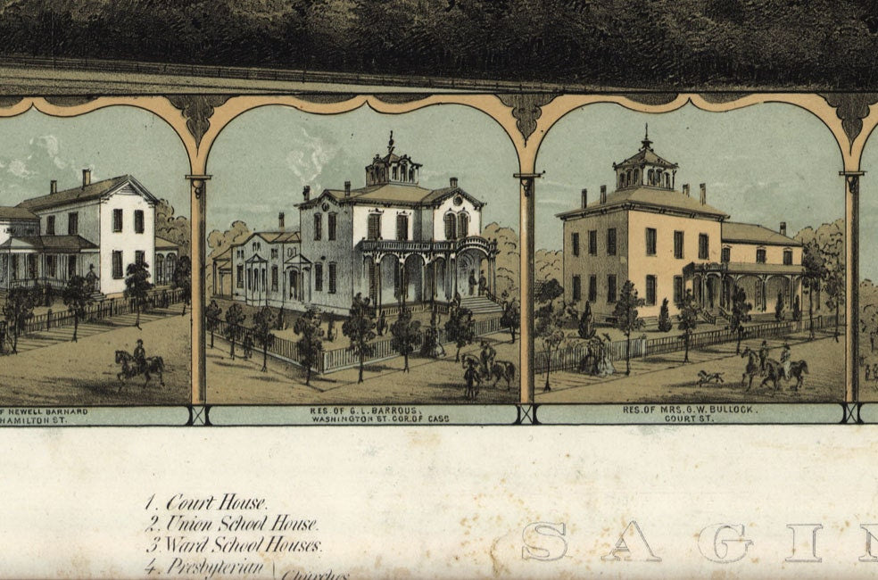 1867 Panoramic Map of Saginaw City Michigan