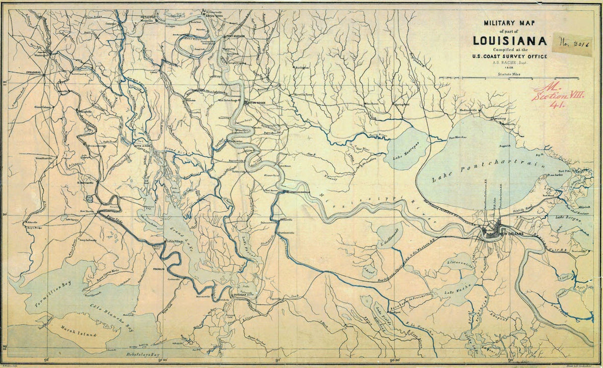 1863 Military Map of Louisiana and New Orleans