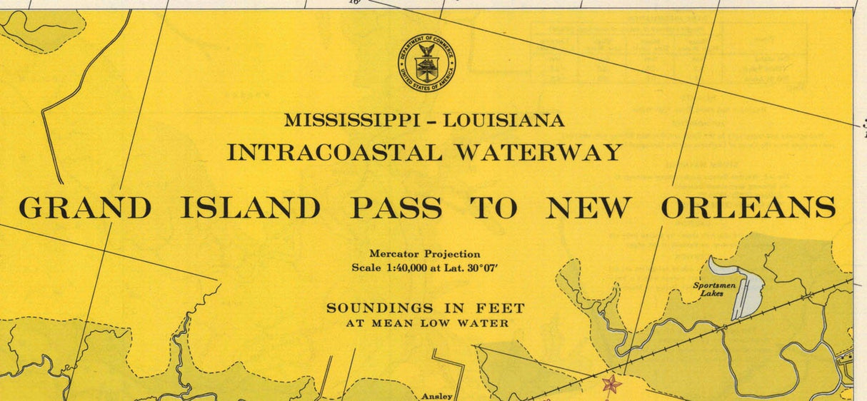 1967 Map of Grand Island Pass to New Orleans