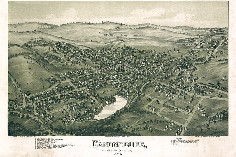 1897 Aerial Map of Canonsburg Washington County PA