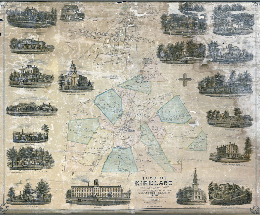 1857 Town Map of Kirkland Oneida County New York