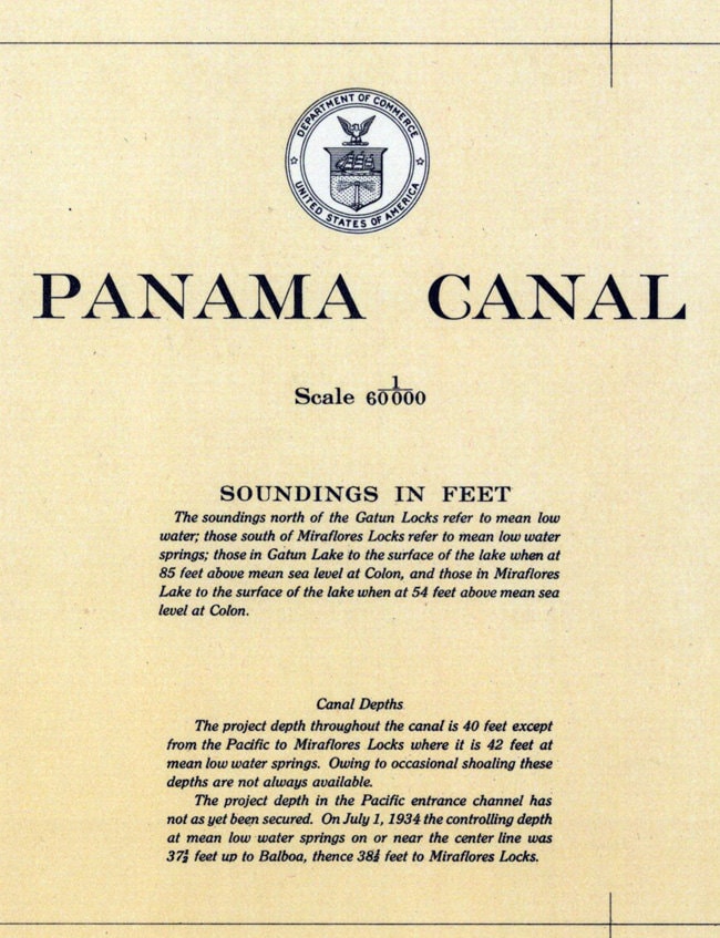 1934 Nautical Map of the Panama Canal