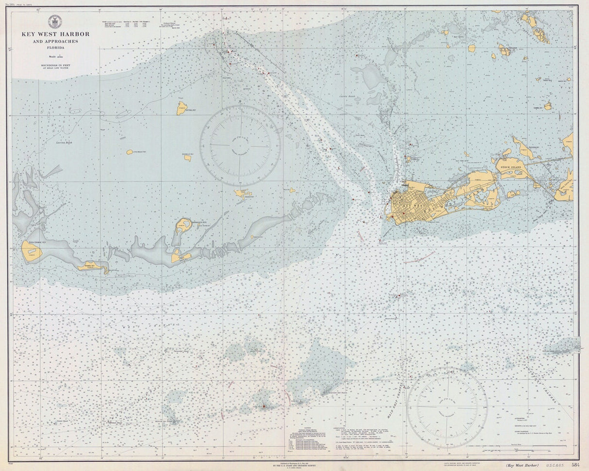 1940 Nautical Map of Key West Harbor Florida