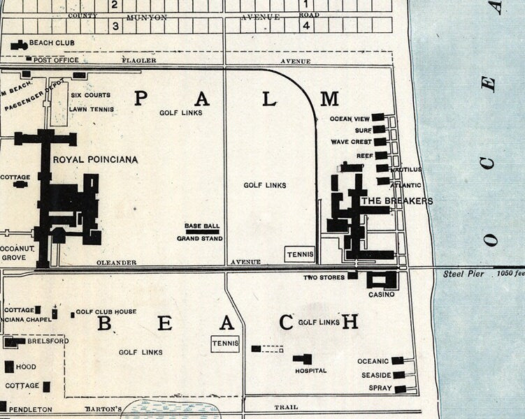 1907 Map of West Palm Beach Lake Worth and Palm Beach Florida