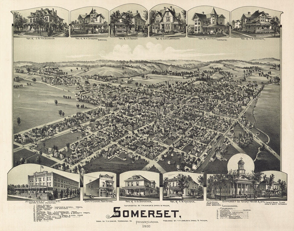 1900 Panoramic Map of Somerset Pennsylvania