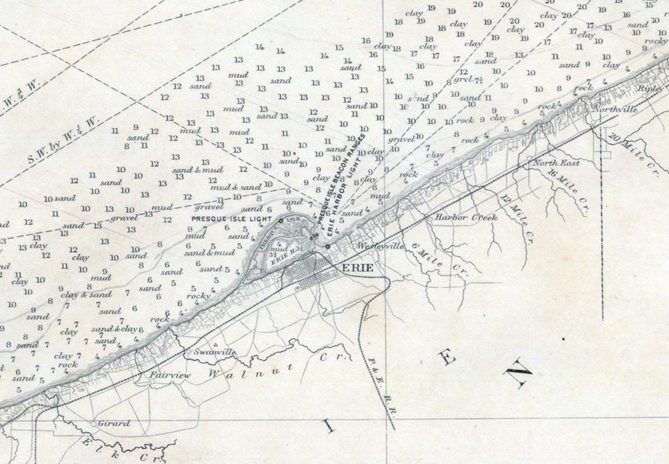 1880 Nautical Map of Lake Erie