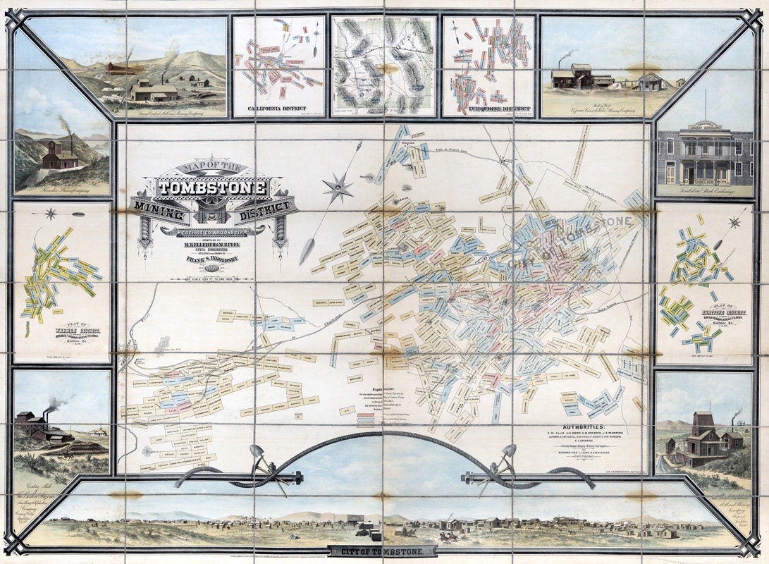 1881 Map of the Tombstone Mining District Cochise Co Arizona