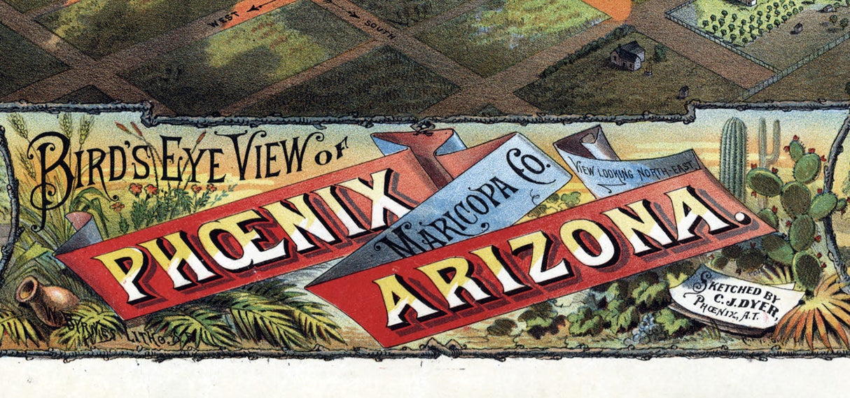 1885 Panoramic Map of Phoenix Maricopa County Arizona