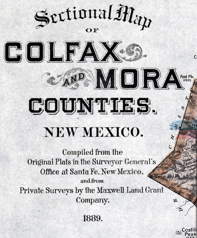 1889 Map of Colfax and Mora County New Mexico