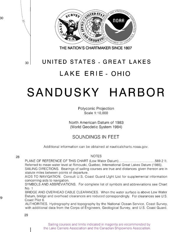 2014 Nautical Map of Sandusky Harbor Lake Erie Ohio