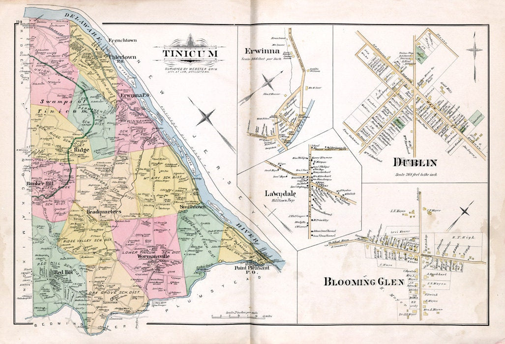 1891 Map of Tinicum Township Bucks County Pennsylvania