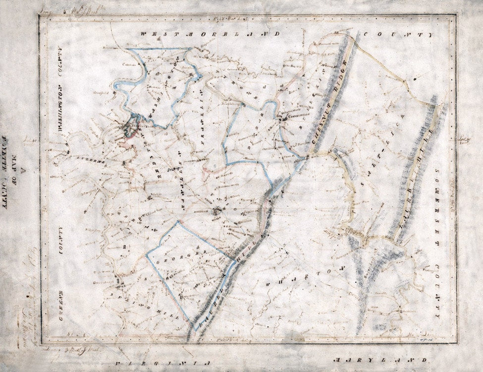 1817 Map of Fayette County Pennsylvania Uniontown Brownsville Connellsville