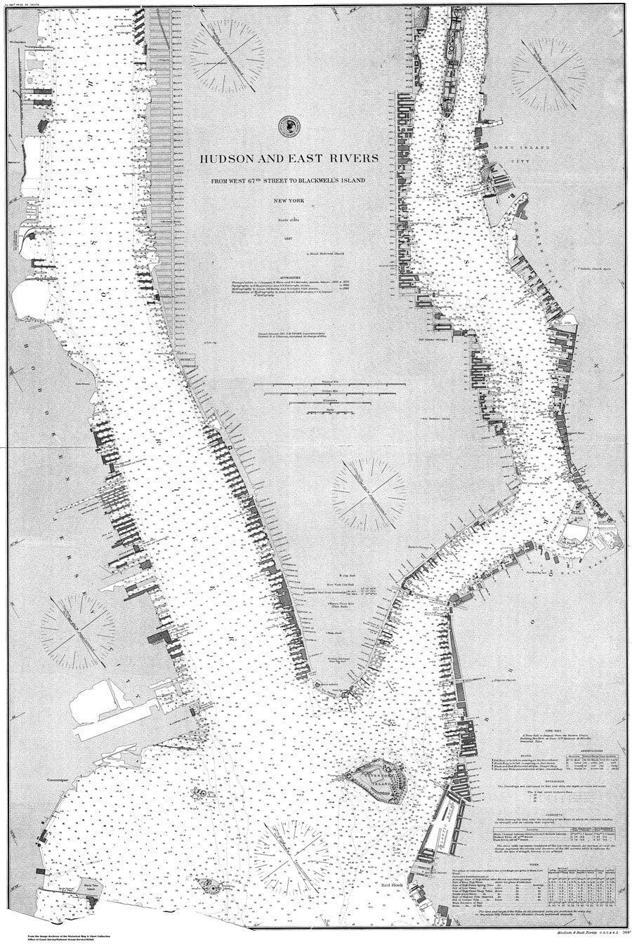 1887 Nautical Chart Map of the Hudson and East Rivers Long Island New York