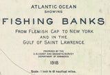 1918 Nautical Chart Map of Atlantic Ocean Fishing Banks New York to Gulf of St Lawrence