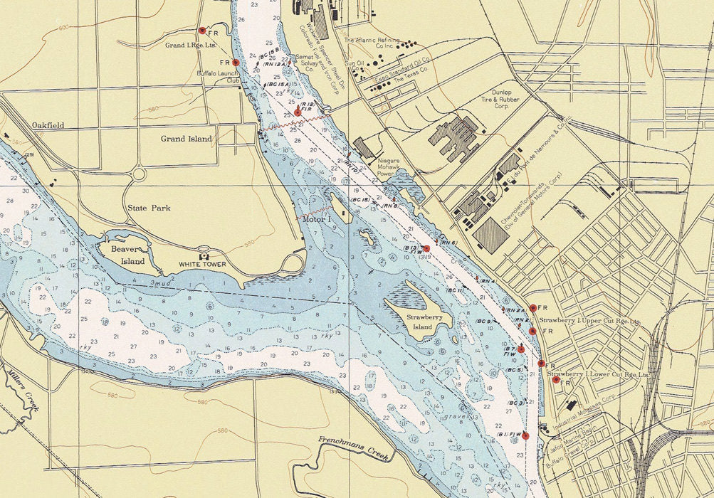 1953 Nautical Chart Map of the Upper Niagara River