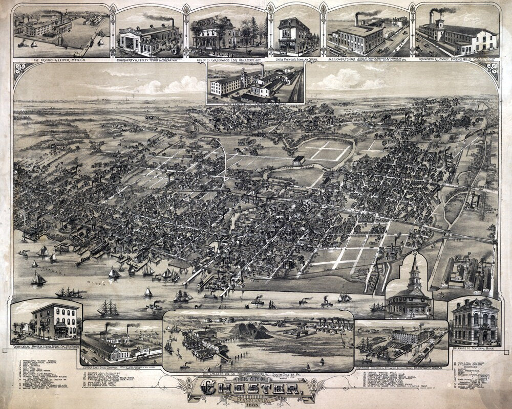 1885 Panoramic Map of Chester Pennsylvania