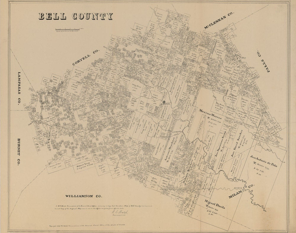 1879 Farm Line Map of Bell County Texas