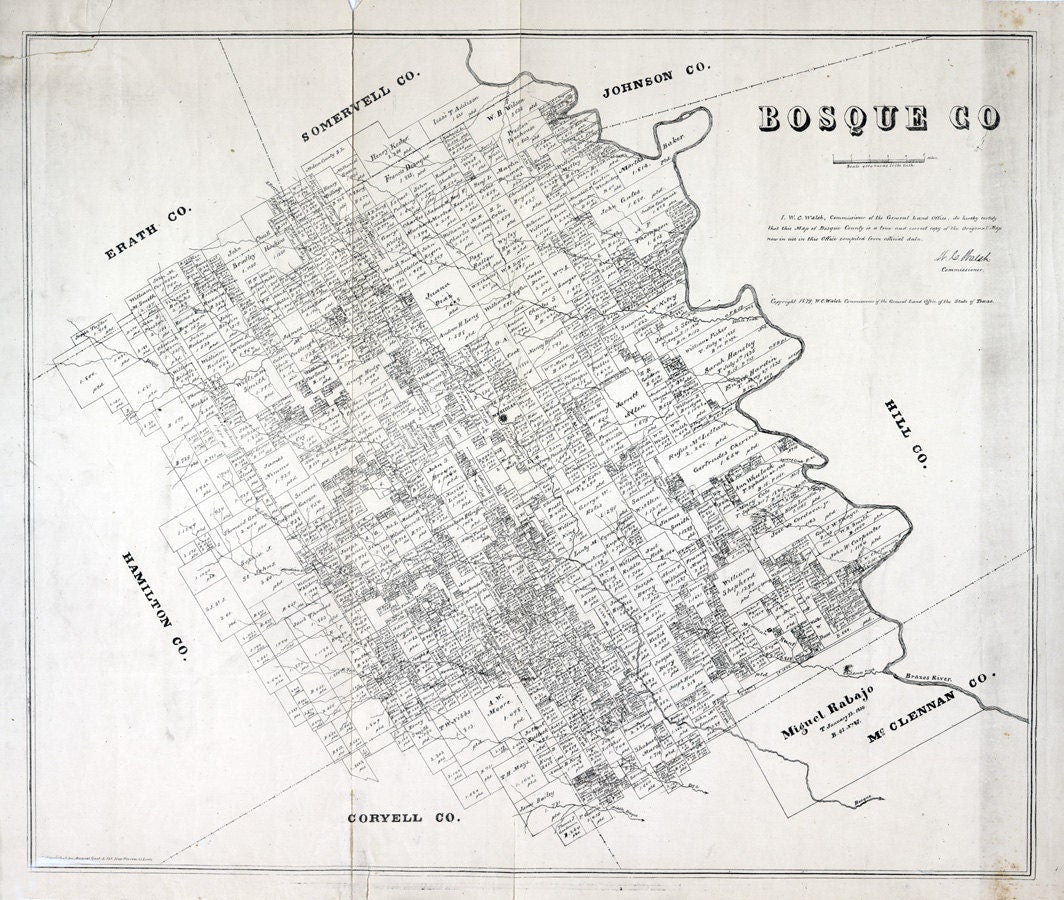 1879 Farm Line Map of Bosque County Texas