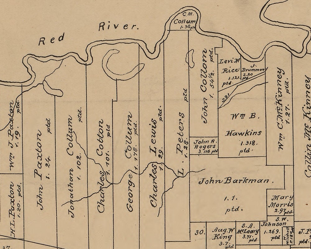 1879 Farm Line Map of Bowie County Texas