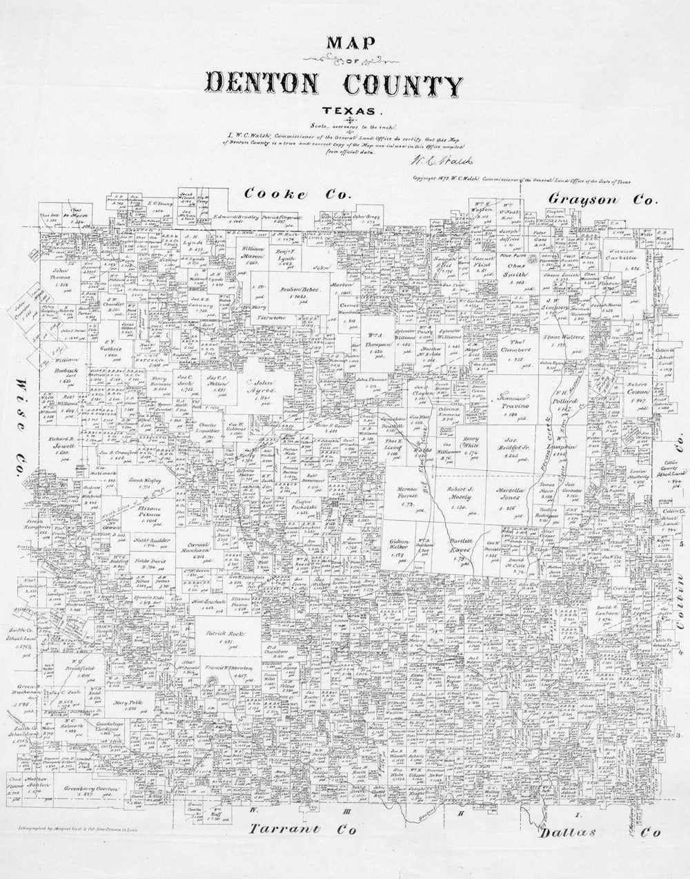 1879 Farm Line Map of Denton County Texas