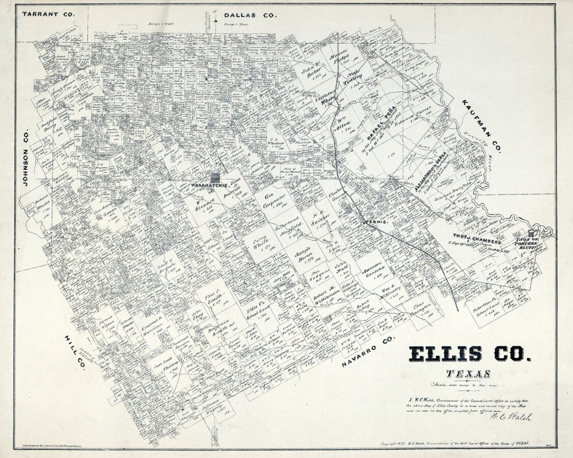 1879 Farm Line Map of Ellis County Texas