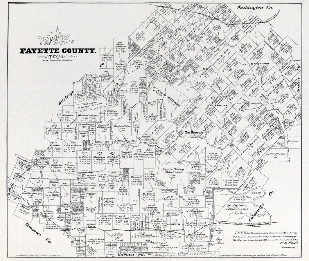 1879 Farm Line Map of Fayette County Texas