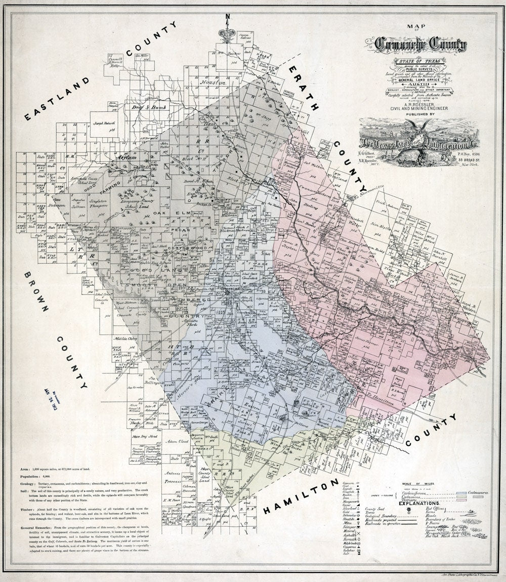 1876 Map of Comanche County Texas