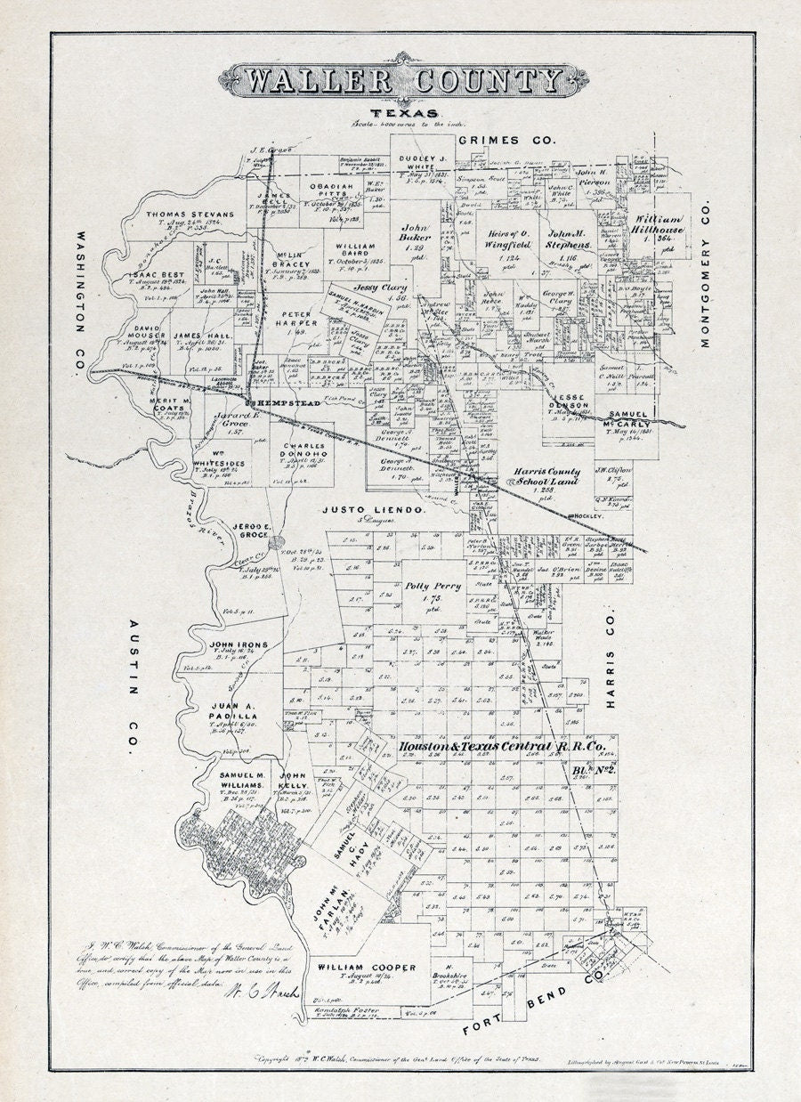 1879 Farm Line Map of Waller County Texas