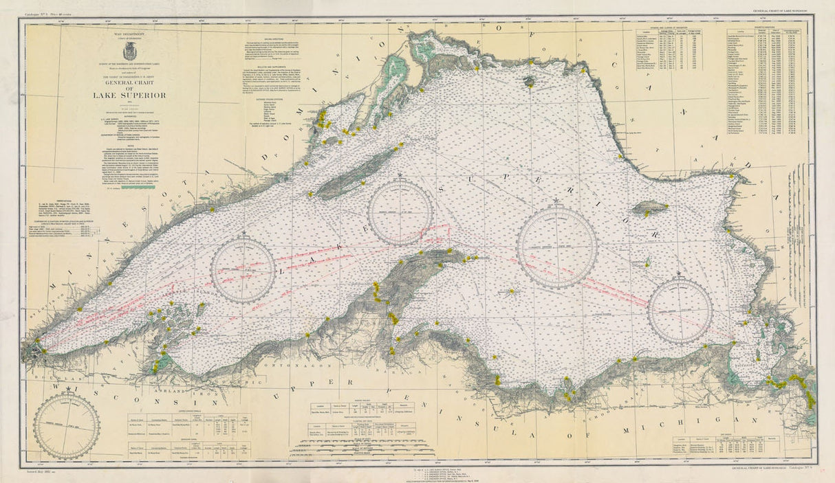 1932 Nautical Map of Lake Superior