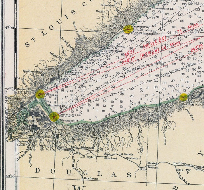 1932 Nautical Map of Lake Superior