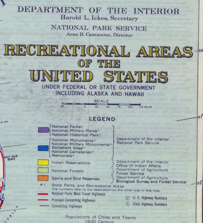 1936 Map of the United States Parks