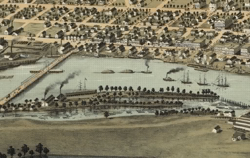 1867 Panoramic Map of Saginaw City Michigan