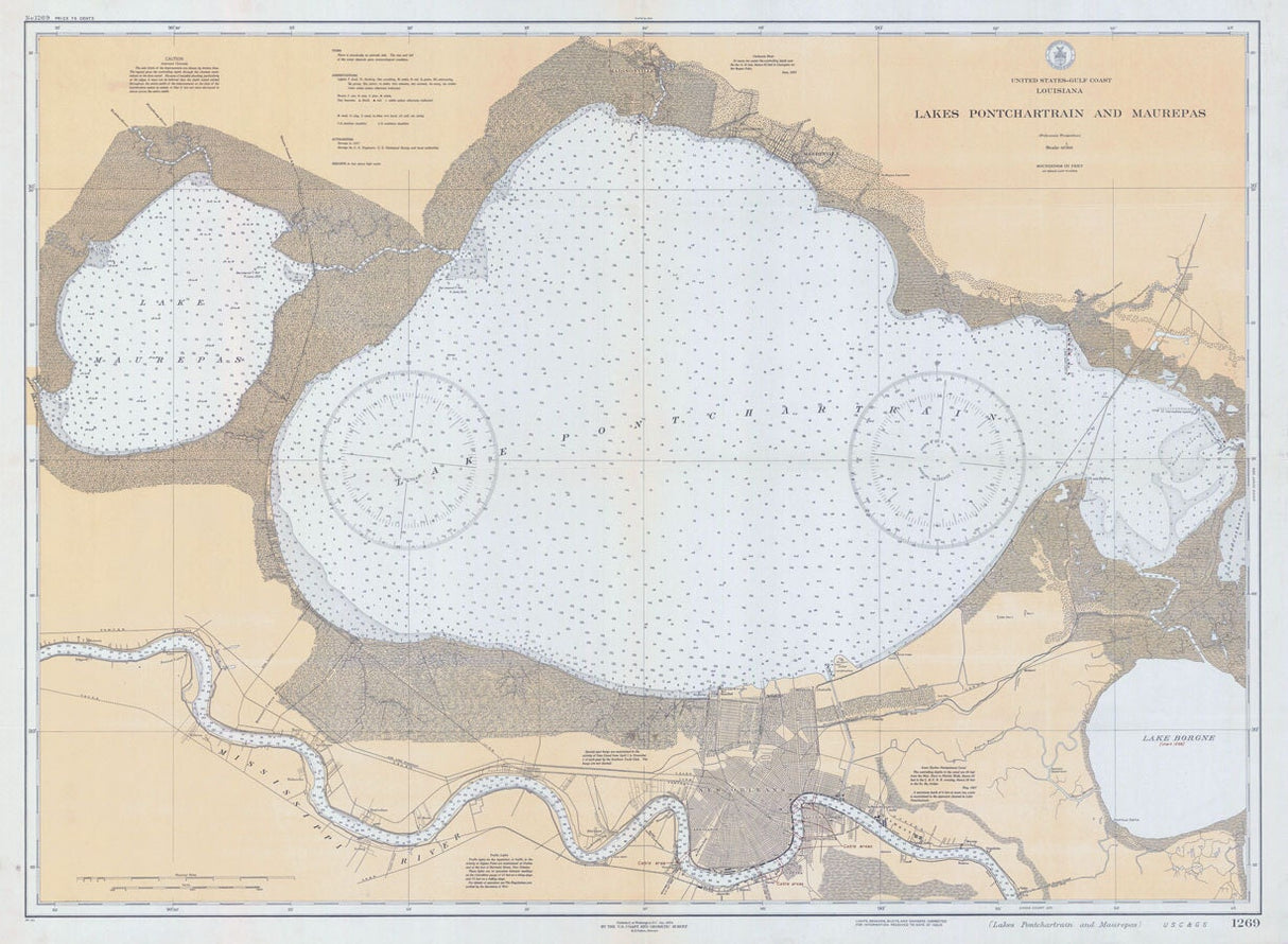 1934 Map of Lake Pontchartrain and Maurepas New Orleans