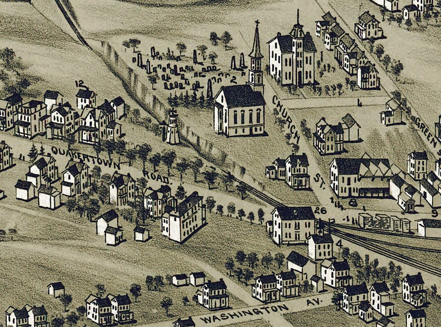 1894 Aerial Map of Sellersville Bucks County Pennsylvania