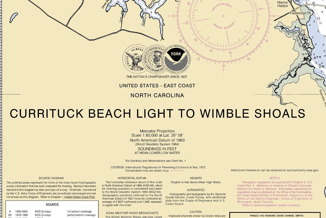 2007 Nautical Map of Currituck Beach Light to Wimble Shoals