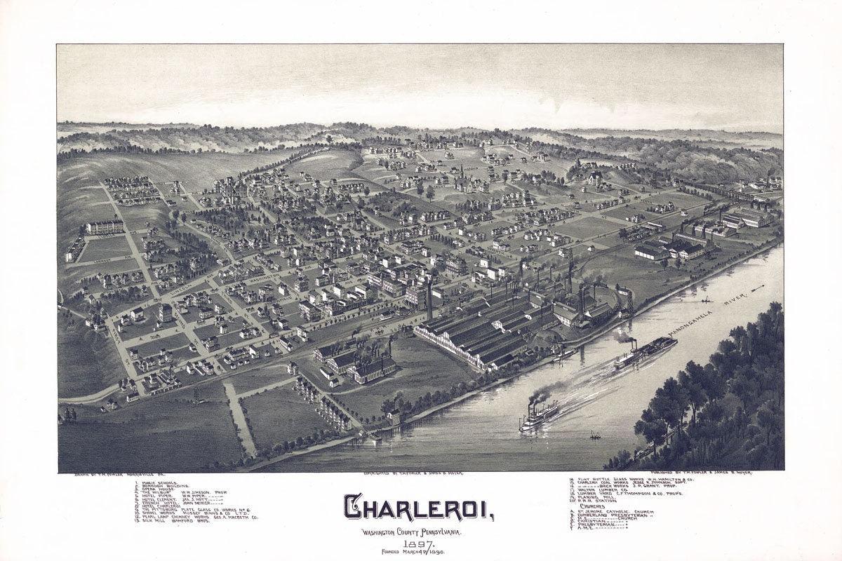 1897 Aerial Map of Charleroi Washington County PA