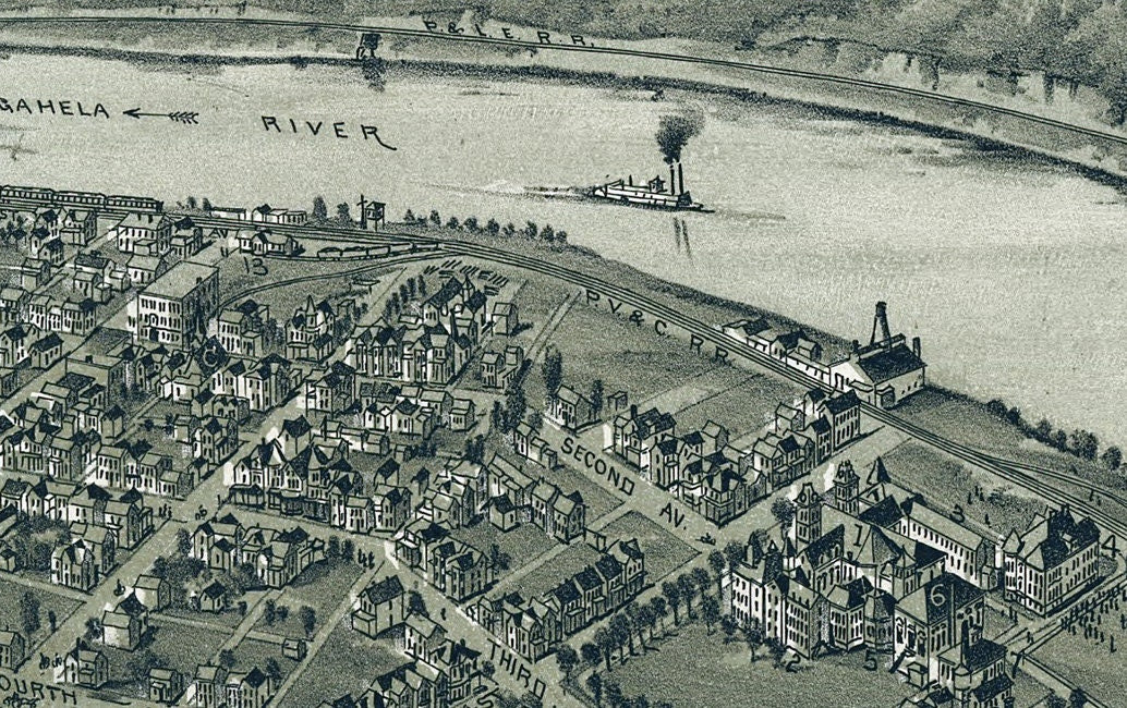 1902 Aerial Map of California Washington County Pa